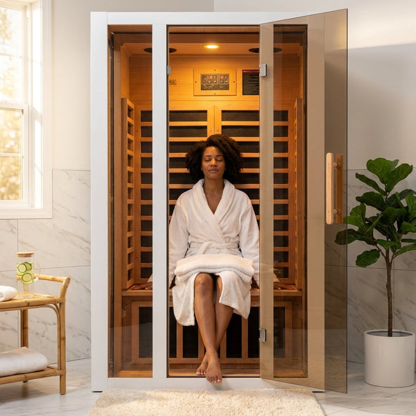 Infrared Sauna Built for Home Wellness, 6 Carbon Heaters, Hemlock Wood Construction, Bluetooth Speaker